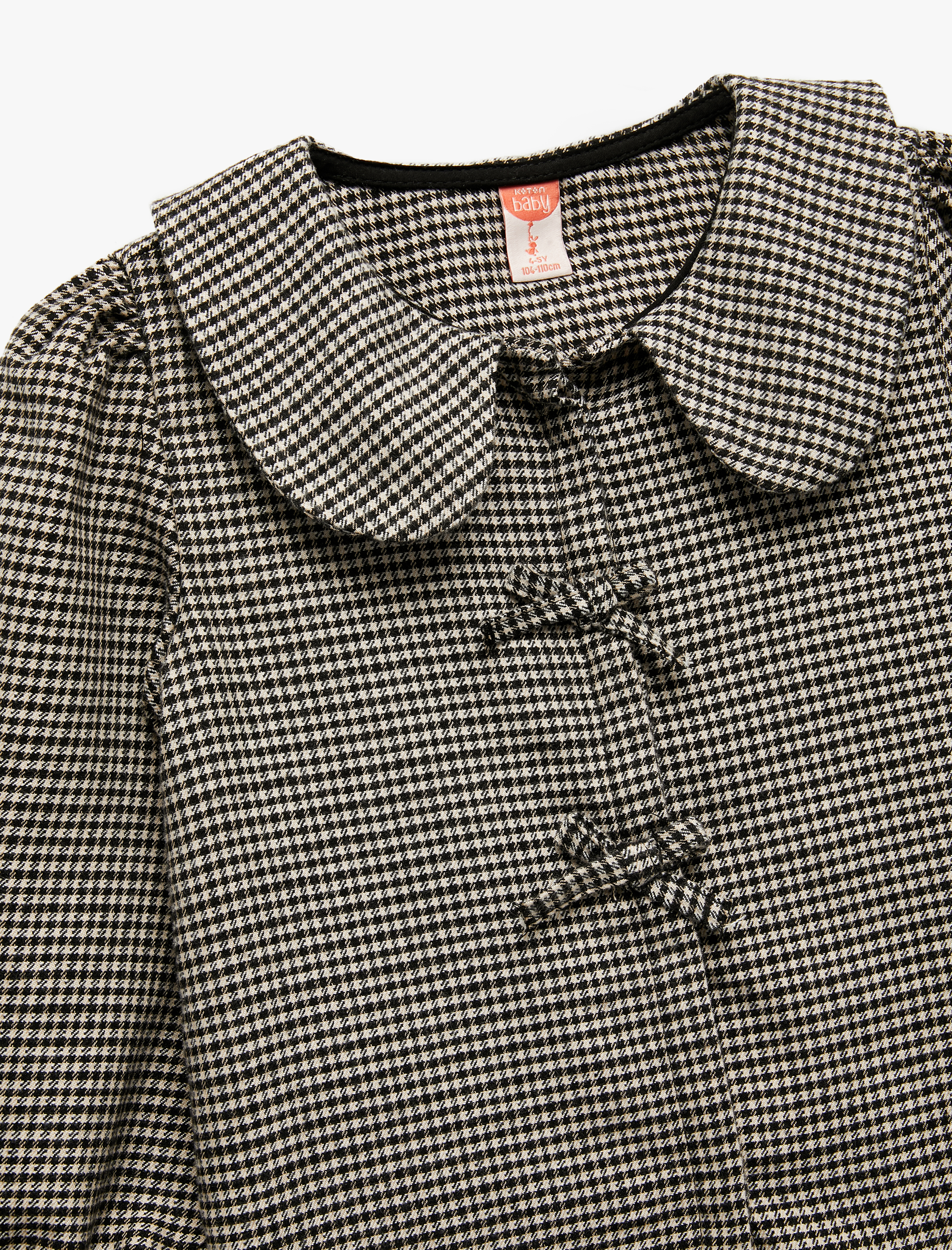  Kız Bebek Pamuklu Uzun Kollu Balon Kollu Kareli Bebe Yaka Gömlek