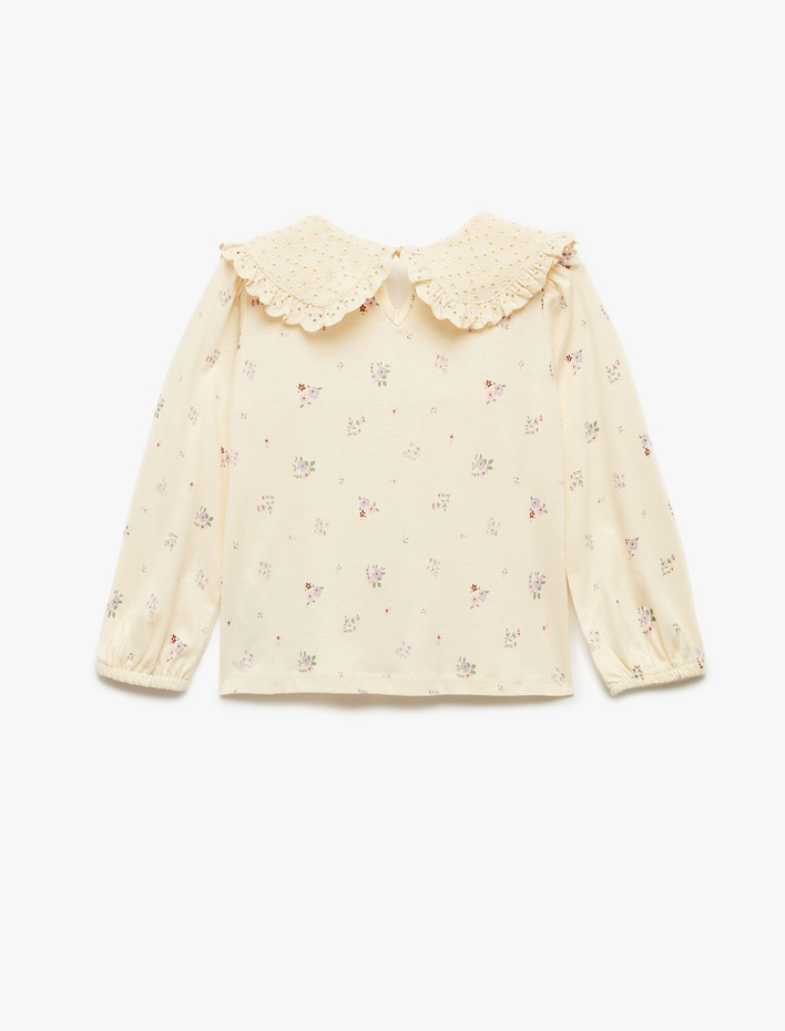 Kız Bebek Pamuklu Uzun Kollu Çiçek Desenli Bebe Yaka Tişört