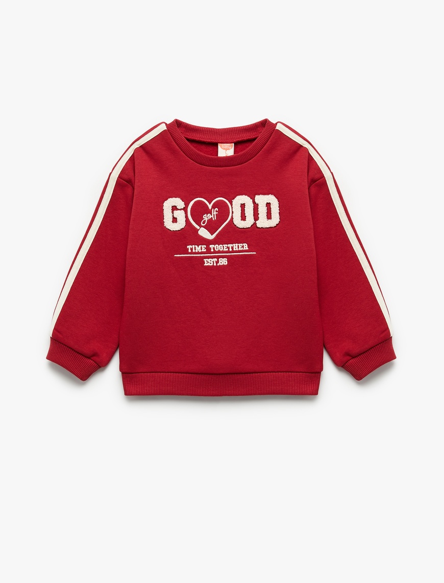  Kız Bebek Uzun Kollu Şardonlu Şerit Detaylı Nakışlı Bisiklet Yaka Sweatshirt