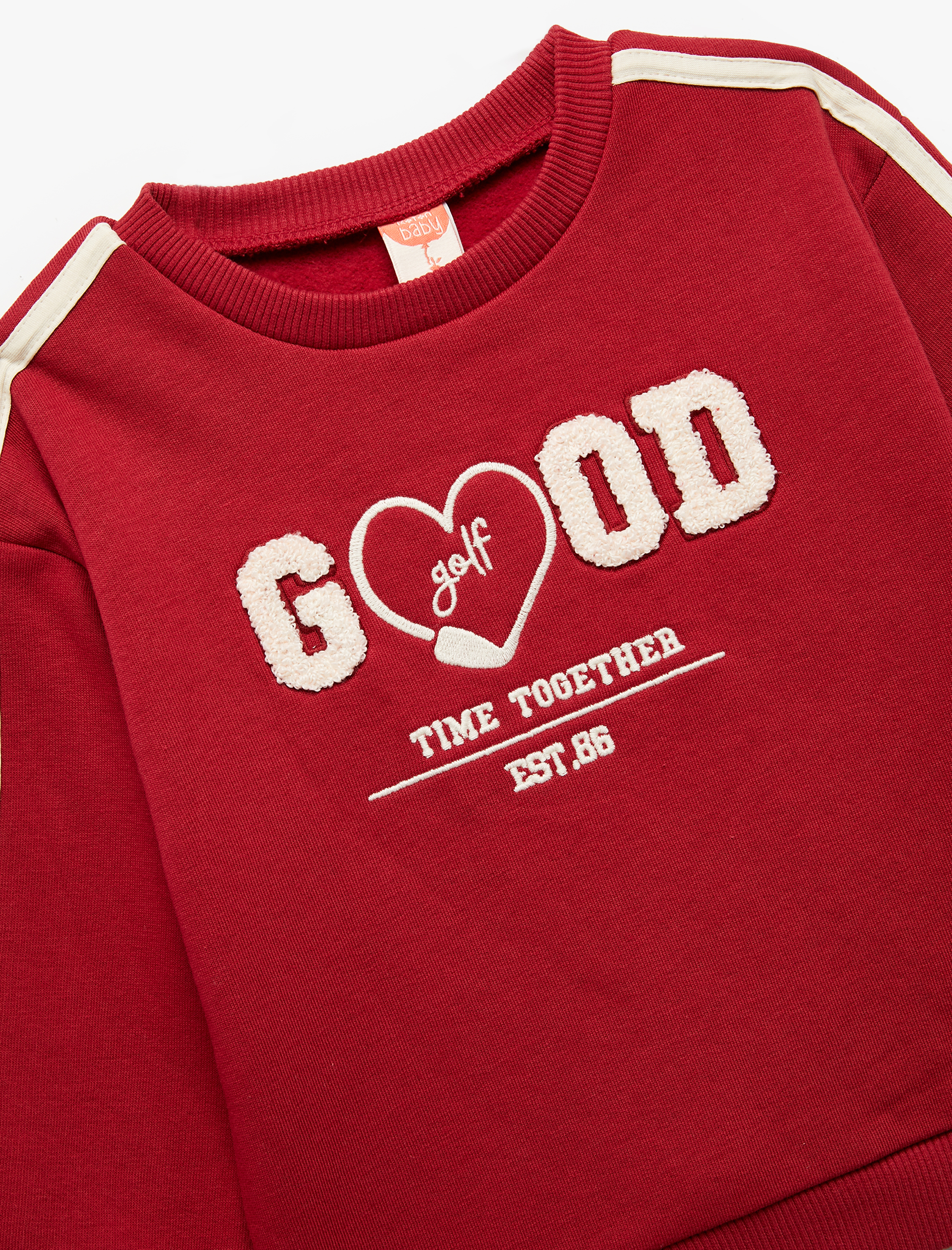  Kız Bebek Uzun Kollu Şardonlu Şerit Detaylı Nakışlı Bisiklet Yaka Sweatshirt