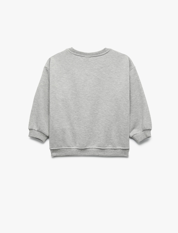 Kız Bebek Şardonlu Uzun Kollu Bisiklet Yaka Fiyonklu Baskılı Sweatshirt