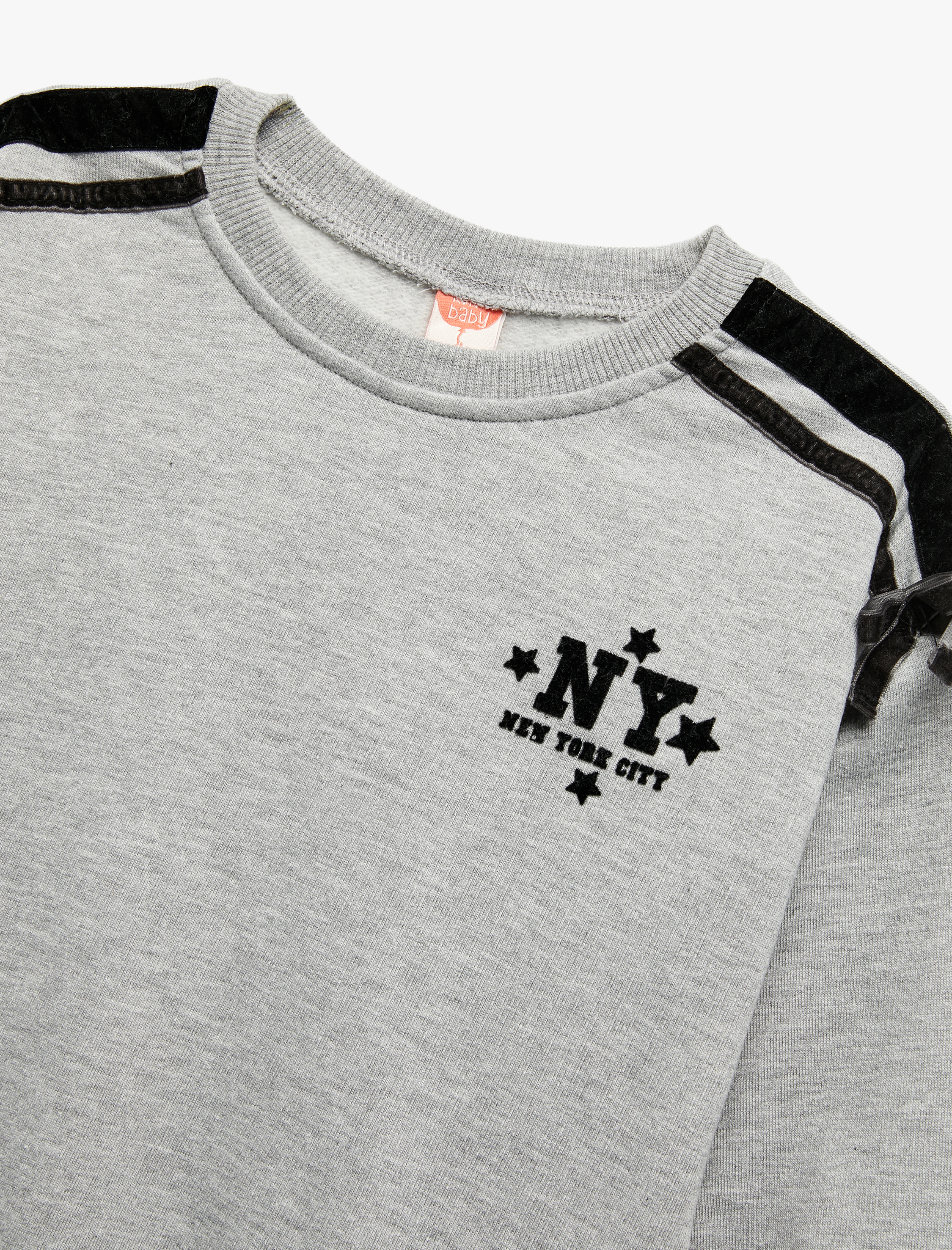  Kız Bebek Şardonlu Uzun Kollu Bisiklet Yaka Fiyonklu Baskılı Sweatshirt