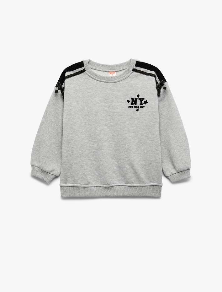 Kız Bebek Şardonlu Uzun Kollu Bisiklet Yaka Fiyonklu Baskılı Sweatshirt