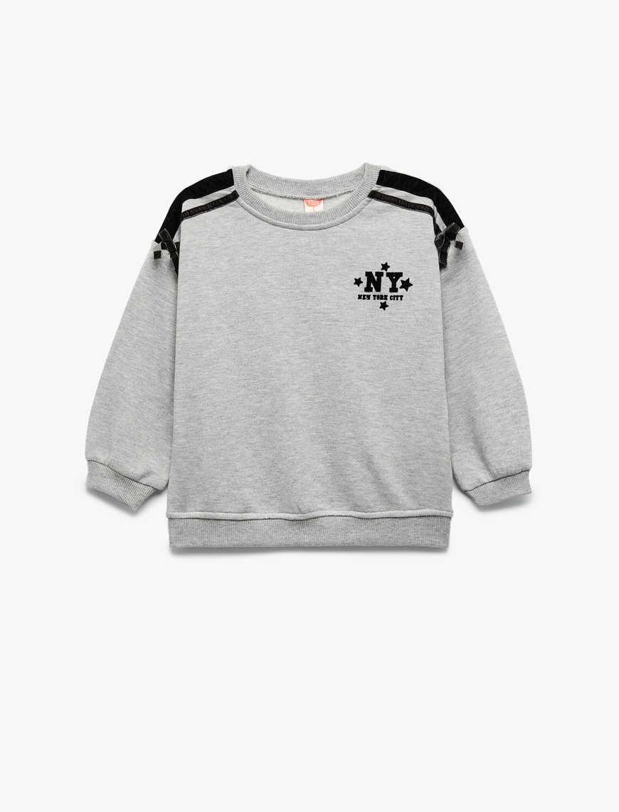  Kız Bebek Şardonlu Uzun Kollu Bisiklet Yaka Fiyonklu Baskılı Sweatshirt