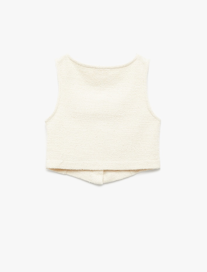 Kız Çocuk Pamuklu Kare Yaka Slim Fit Düğmeli Kolsuz Tüvit Crop Bluz