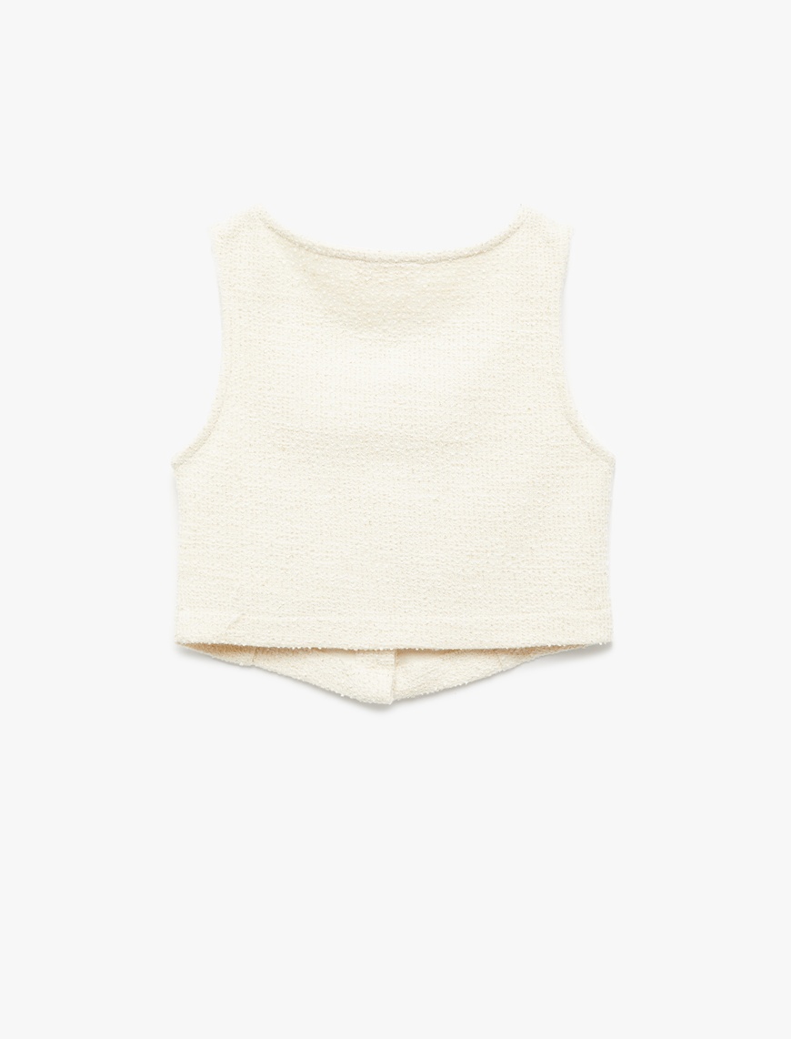  Kız Çocuk Pamuklu Kare Yaka Slim Fit Düğmeli Kolsuz Tüvit Crop Bluz