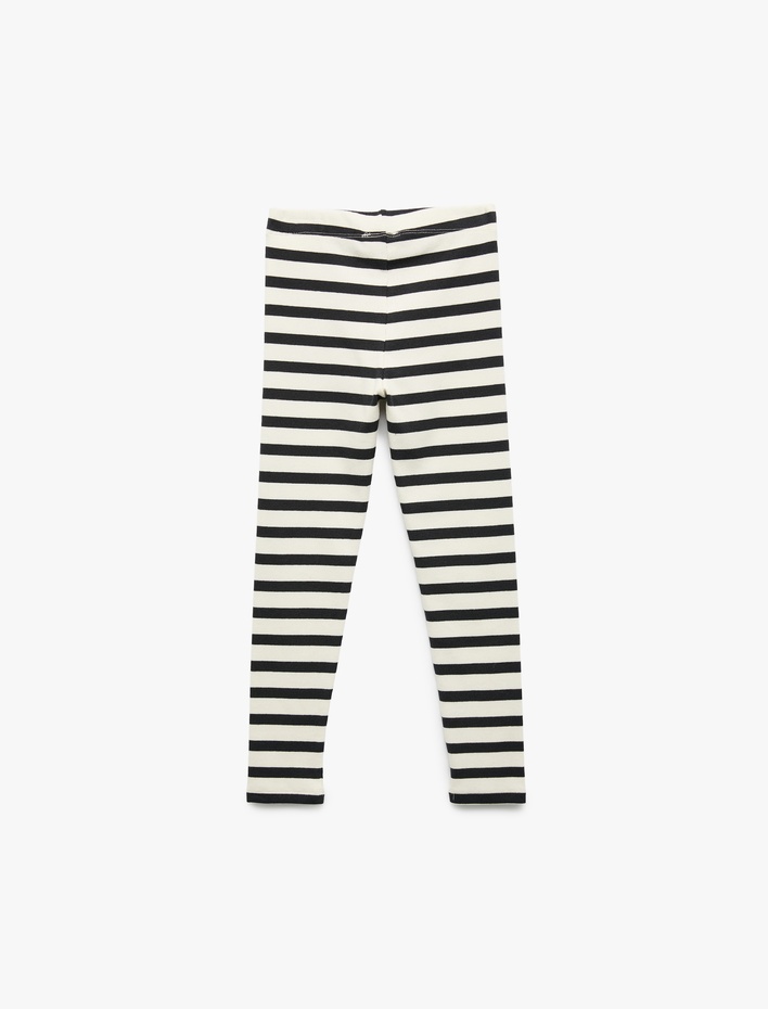 Kız Çocuk Çizgili Kaşkorse Dar Kalıp Pamuklu Tayt