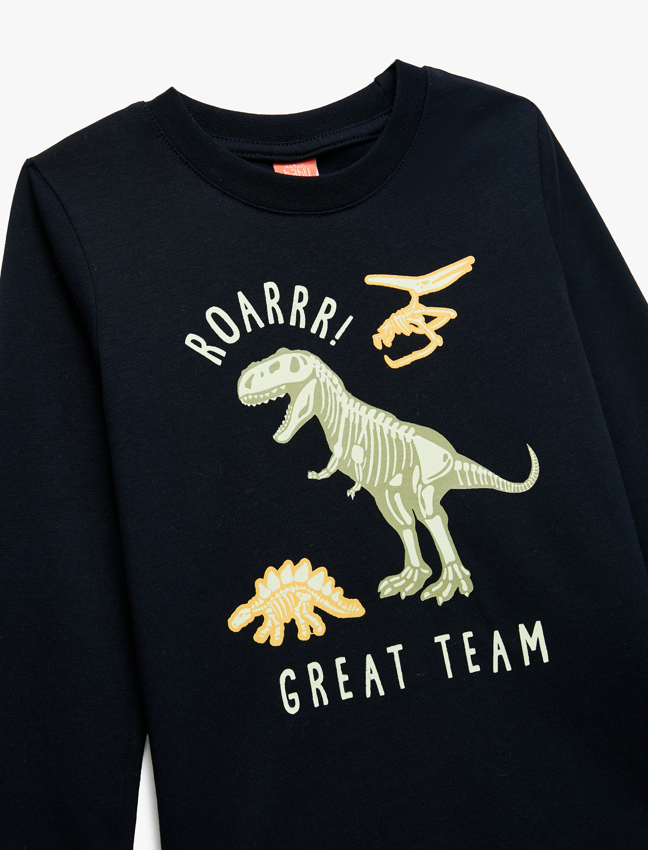  Erkek Bebek Dinozor Baskılı Uzun Kollu Bisiklet Yaka Pamuklu Tişört