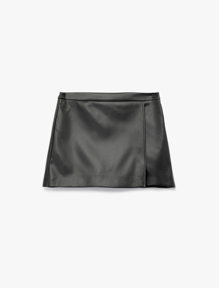  Slim Fit Suni Deri Mini Şort Etek