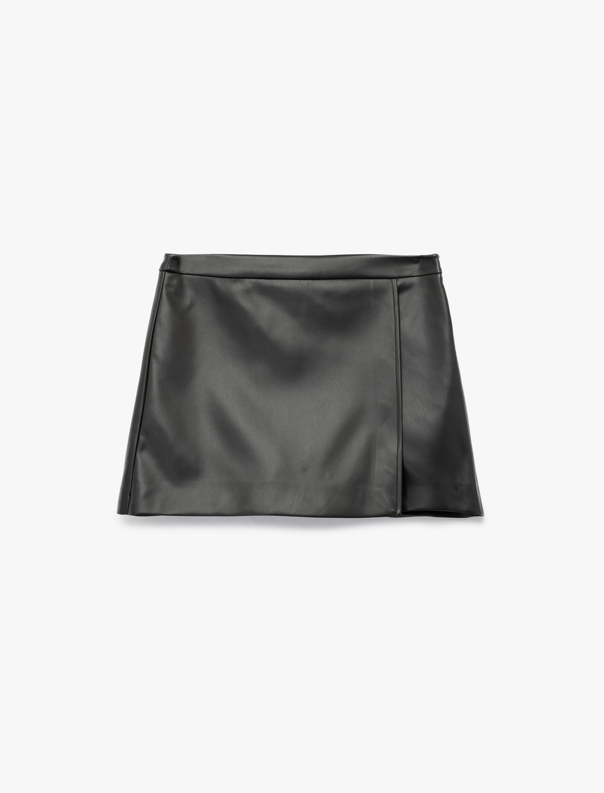   Slim Fit Suni Deri Mini Şort Etek