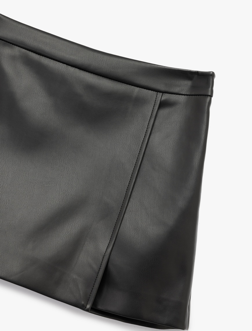   Slim Fit Suni Deri Mini Şort Etek