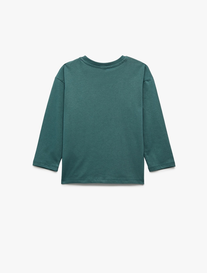 Erkek Bebek Bisiklet Yaka Uzun Kollu Nakışlı Pamuklu Tişört