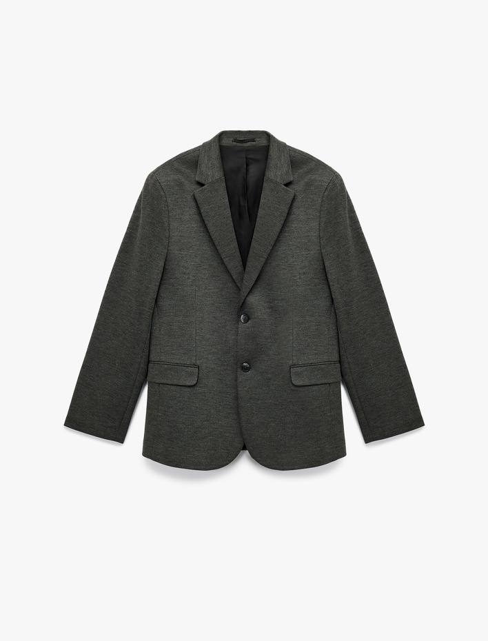  Uzun Kollu Kapaklı Cep Detaylı Düğmeli Slim Fit Mono Yaka Blazer Ceket