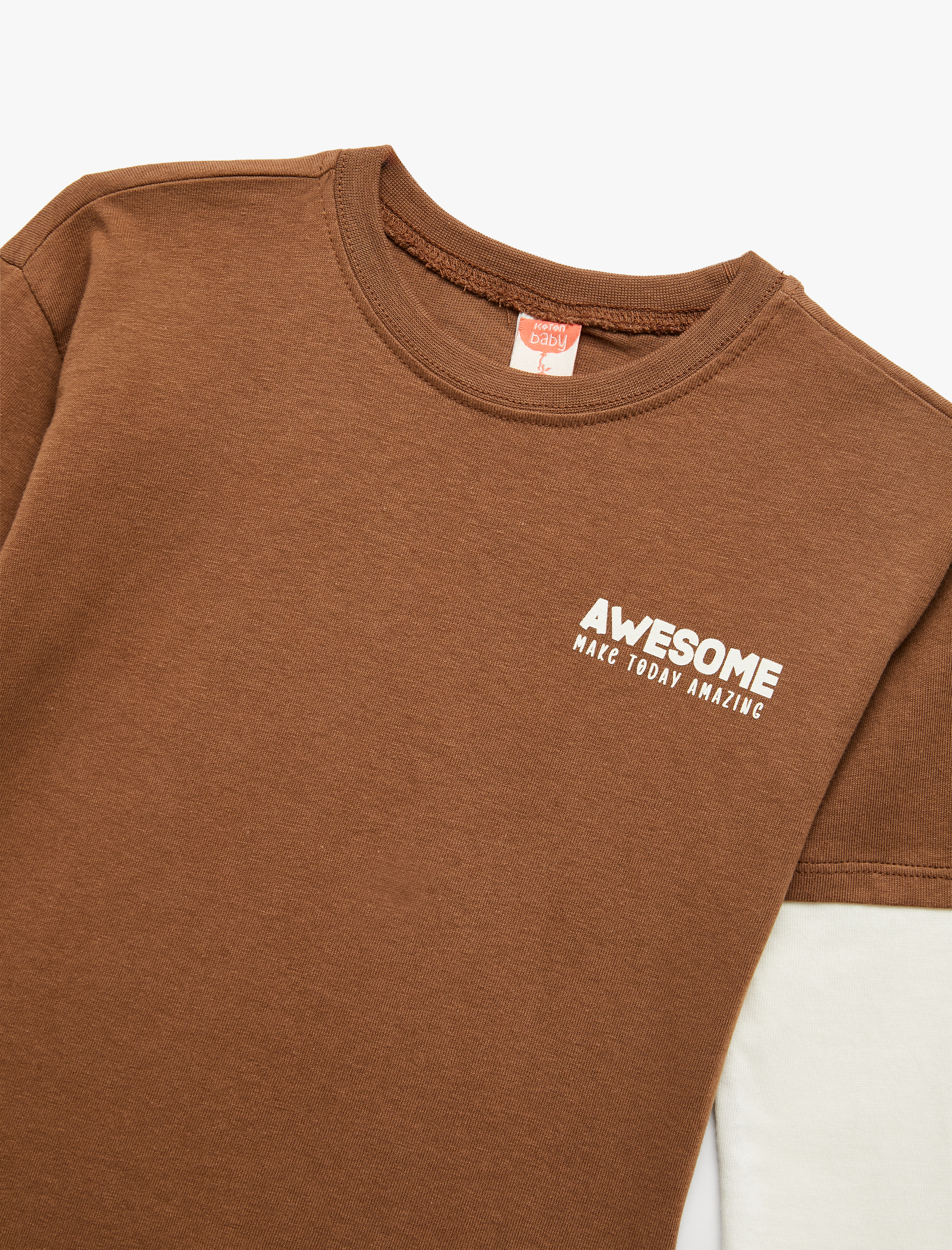  Erkek Bebek Uzun Kollu Bisiklet Yaka Renk Kontrastlı Pamuklu Baskılı Tişört