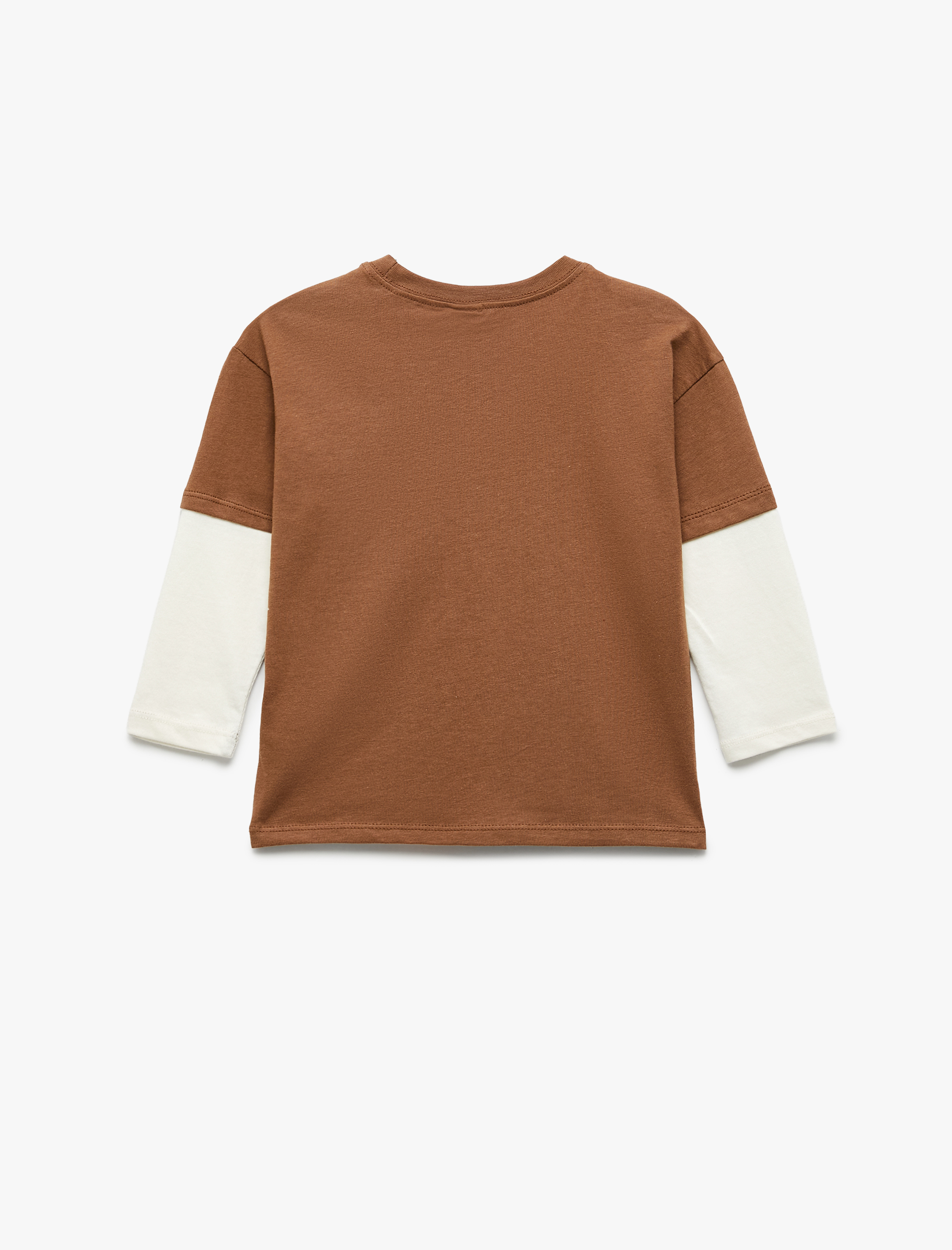  Erkek Bebek Uzun Kollu Bisiklet Yaka Renk Kontrastlı Pamuklu Baskılı Tişört