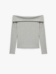 Kaşkorse Slim Fit Uzun Kollu Açık Omuz Tişört