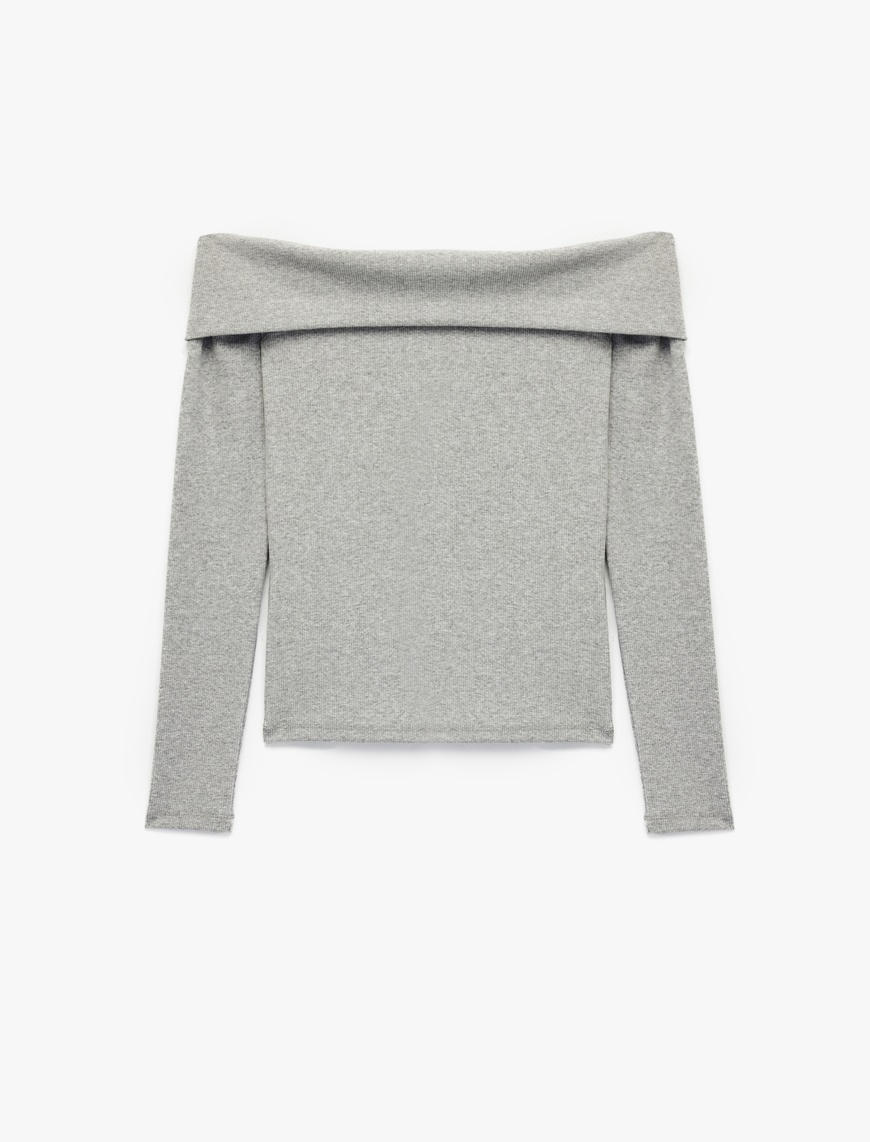   Kaşkorse Slim Fit Uzun Kollu Açık Omuz Tişört