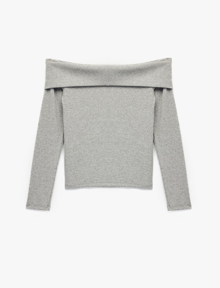   Kaşkorse Slim Fit Uzun Kollu Açık Omuz Tişört