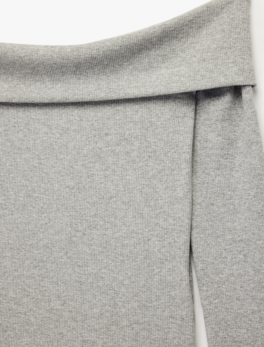   Kaşkorse Slim Fit Uzun Kollu Açık Omuz Tişört