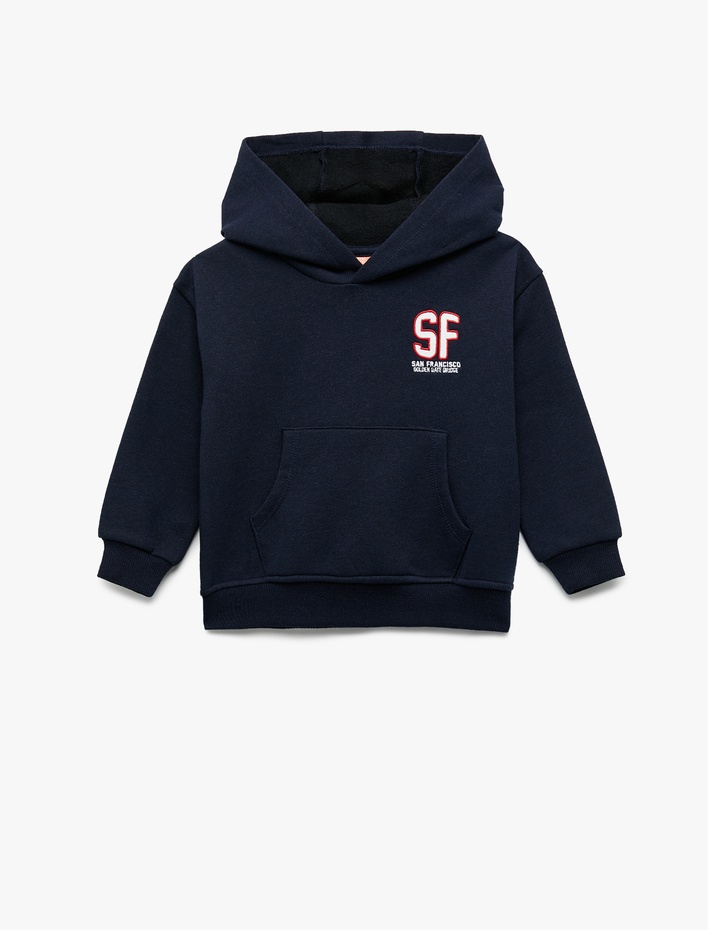 Erkek Bebek Şardonlu Uzun Kollu Kanguru Cepli Baskılı Kapüşonlu Sweatshirt