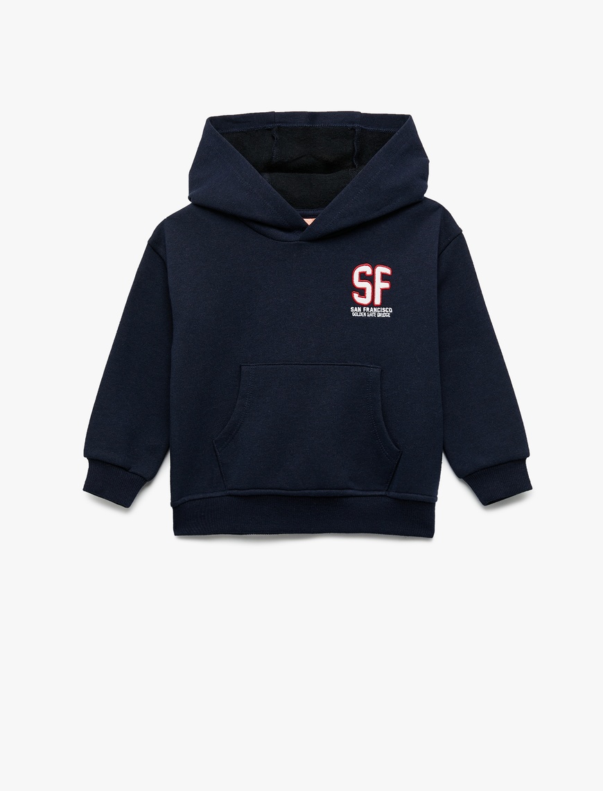 Erkek Bebek Şardonlu Uzun Kollu Kanguru Cepli Baskılı Kapüşonlu Sweatshirt