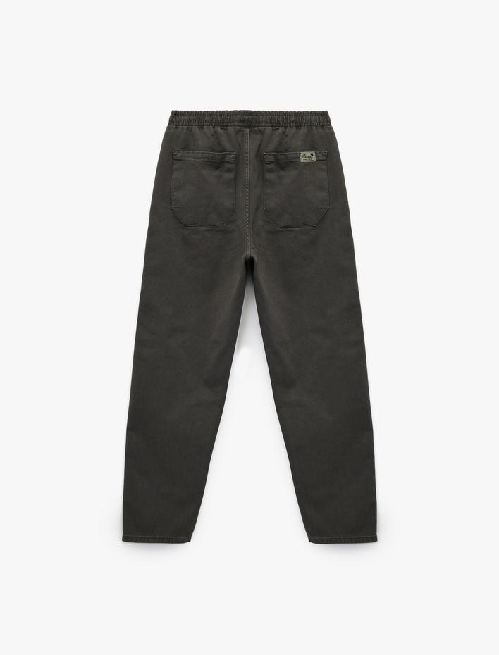  Cep Detaylı Pamuklu Straight Fit Beli Bağcıklı Rahat Kesim Gabardin Pantolon