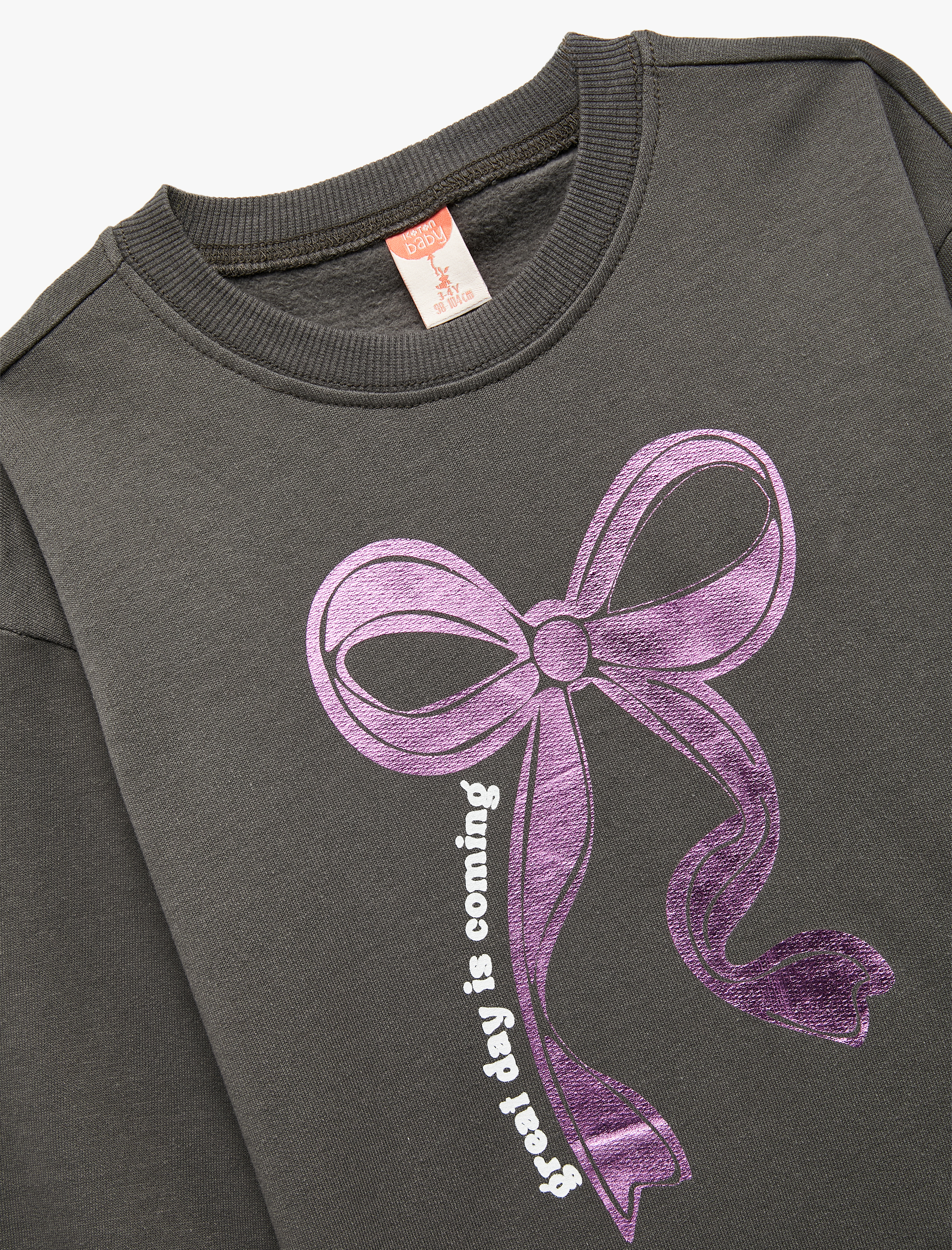  Kız Bebek Uzun Kollu Şardonlu Bisiklet Yaka Fiyonk Baskılı Sweatshirt