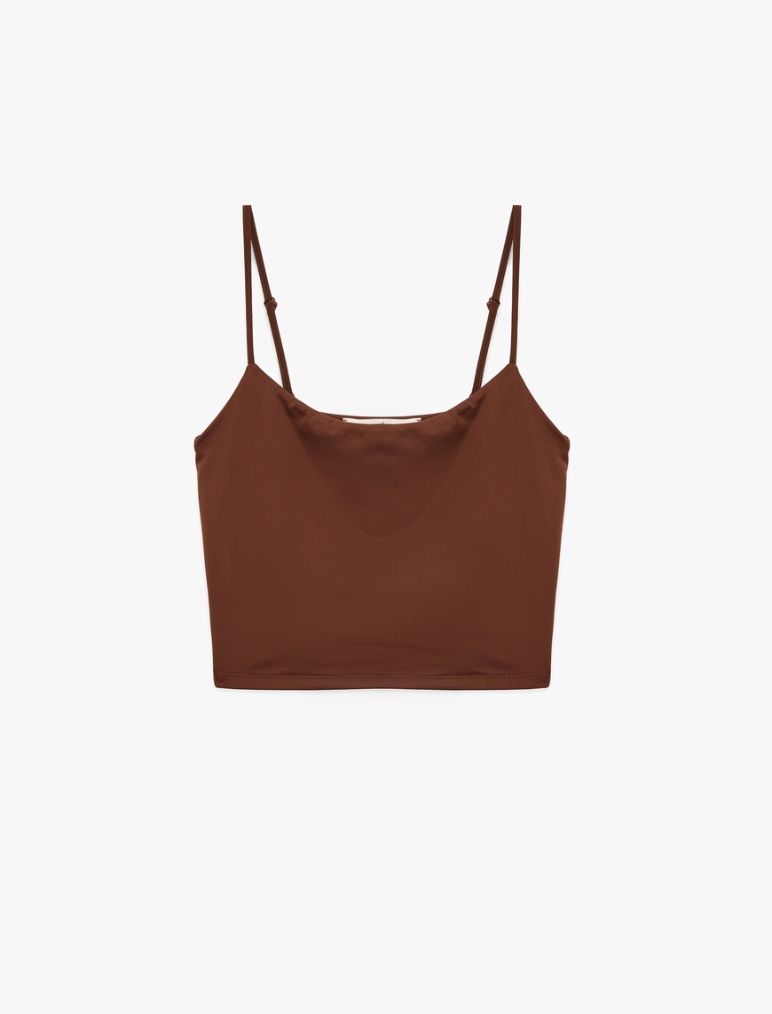   Skinny Fit İnce Askılı Crop Pijama Üstü