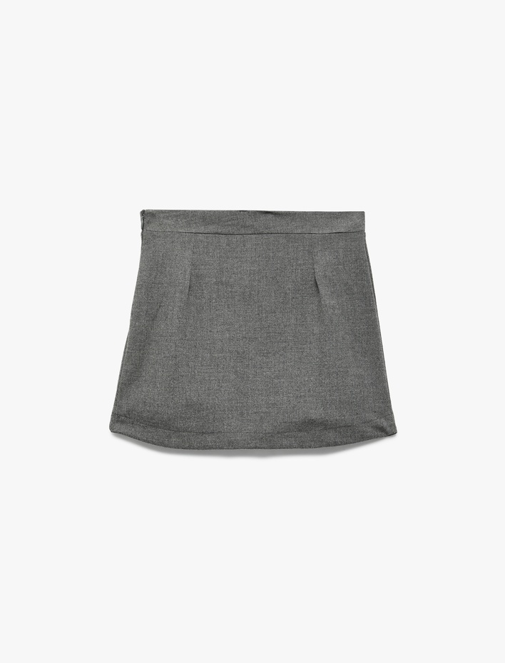 Kız Çocuk Fiyonklu Viskon Karışımlı Kalın Pileli Mini Etek