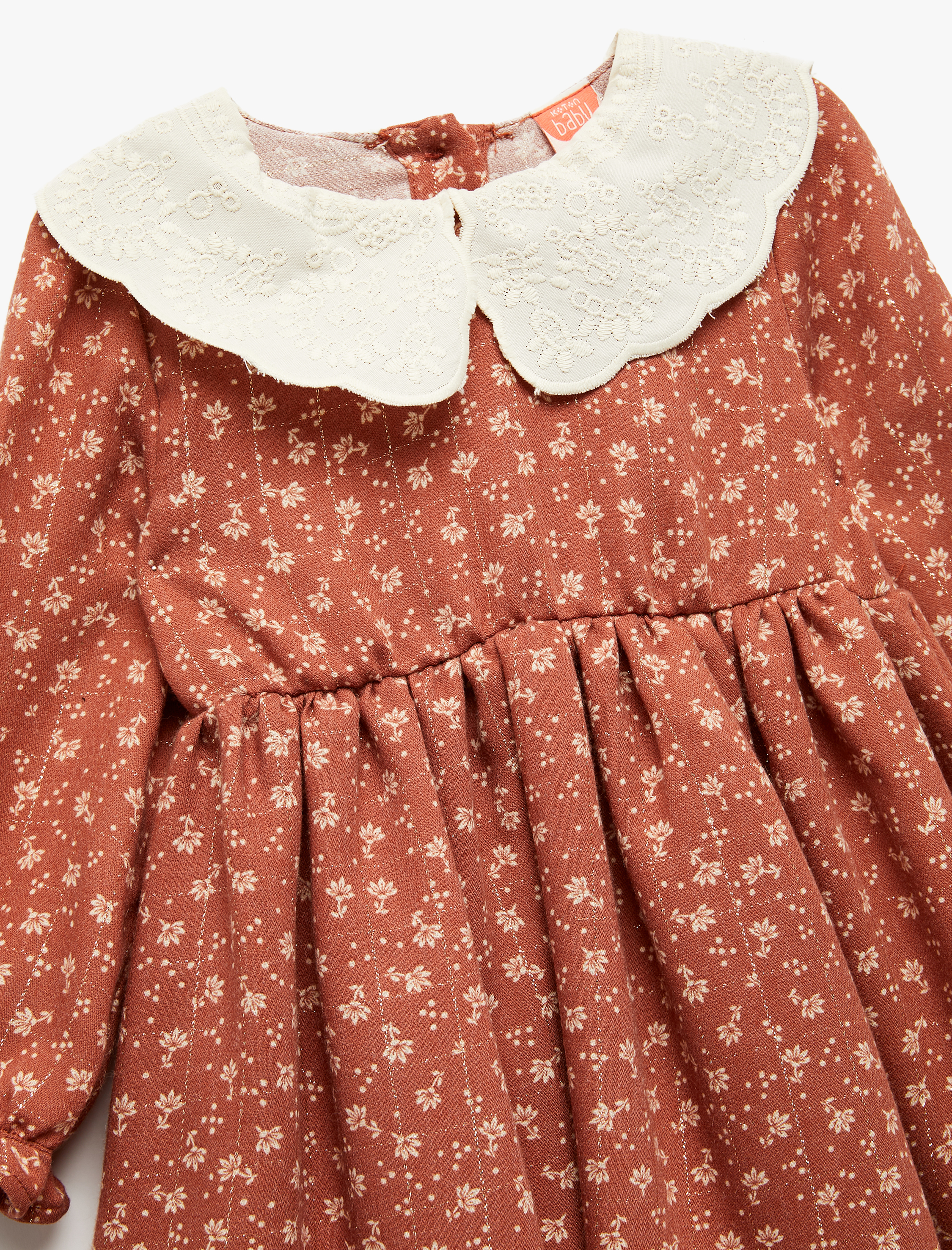  Kız Bebek Viskon Karışımlı Uzun Kollu Çiçekli Bebe Yaka Elbise