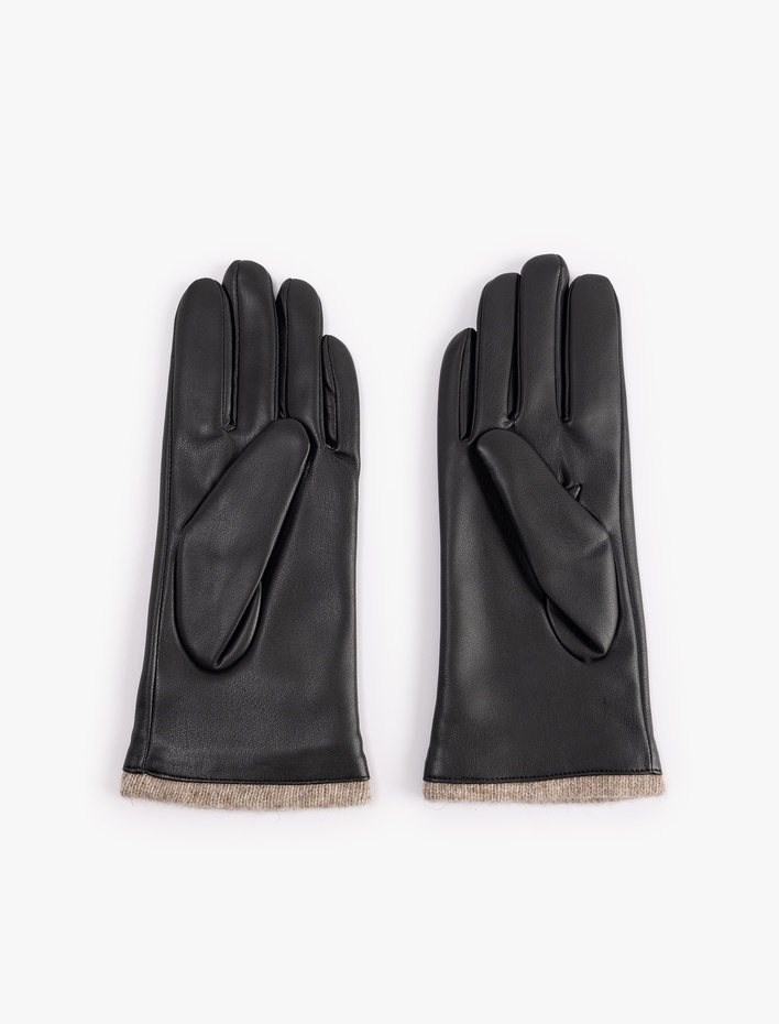 Kadın Suni Deri Kumaş Detaylı Eldiven