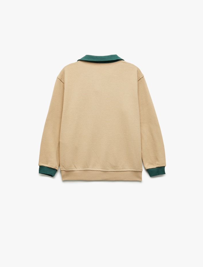 Erkek Çocuk Pamuklu Uzun Kollu Kolej Nakışlı Polo Yaka Sweatshirt