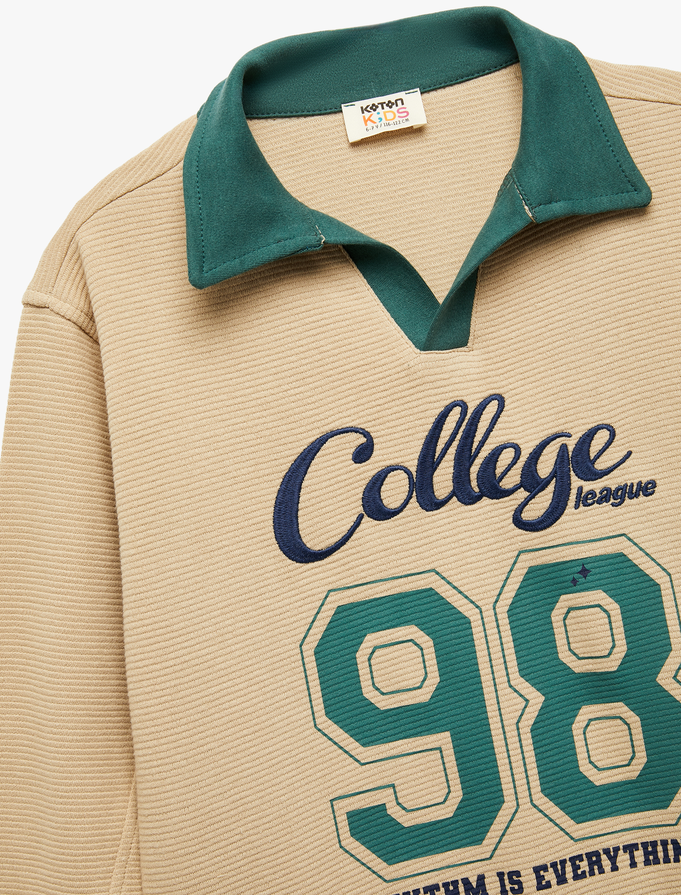  Erkek Çocuk Pamuklu Uzun Kollu Kolej Nakışlı Polo Yaka Sweatshirt