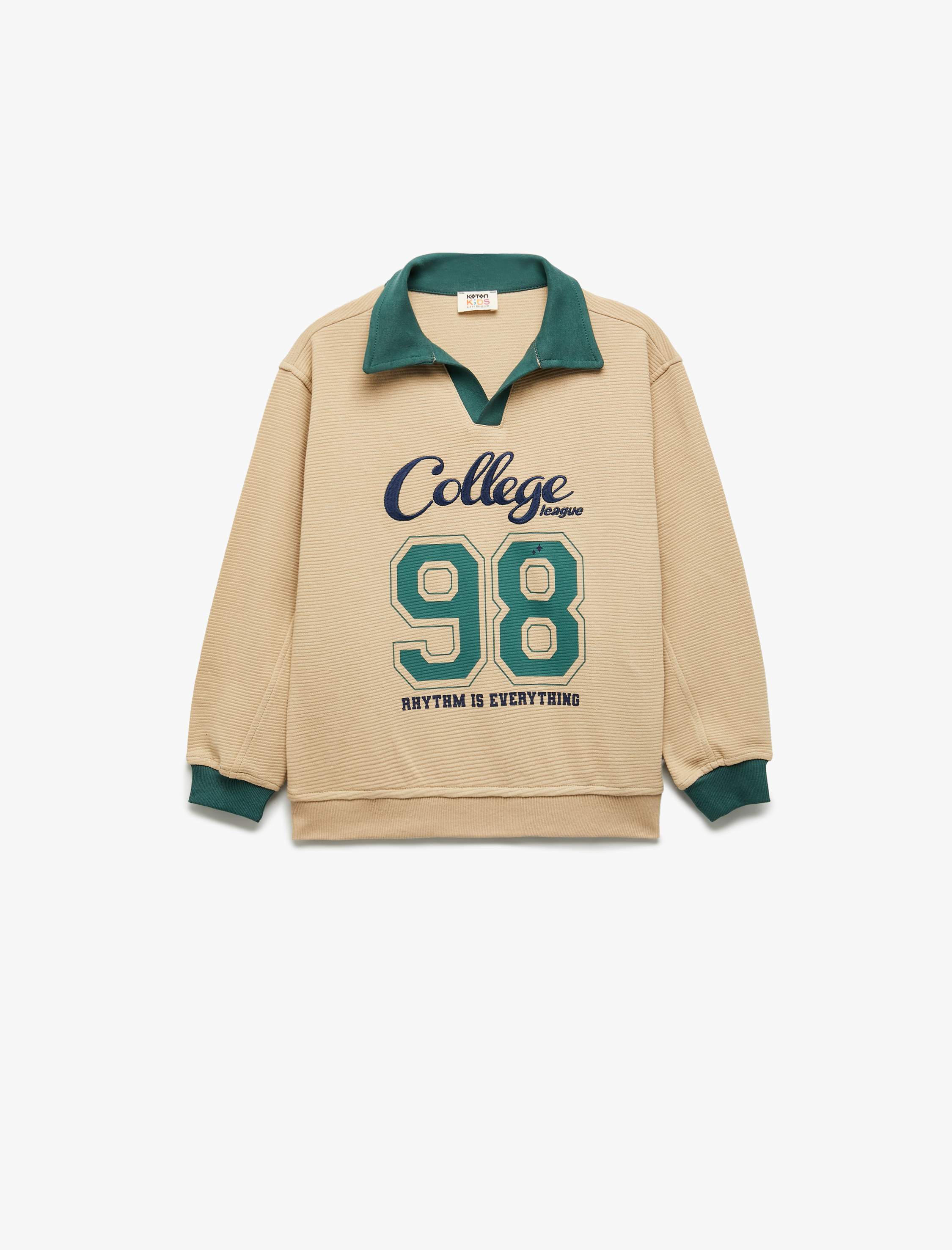  Erkek Çocuk Pamuklu Uzun Kollu Kolej Nakışlı Polo Yaka Sweatshirt