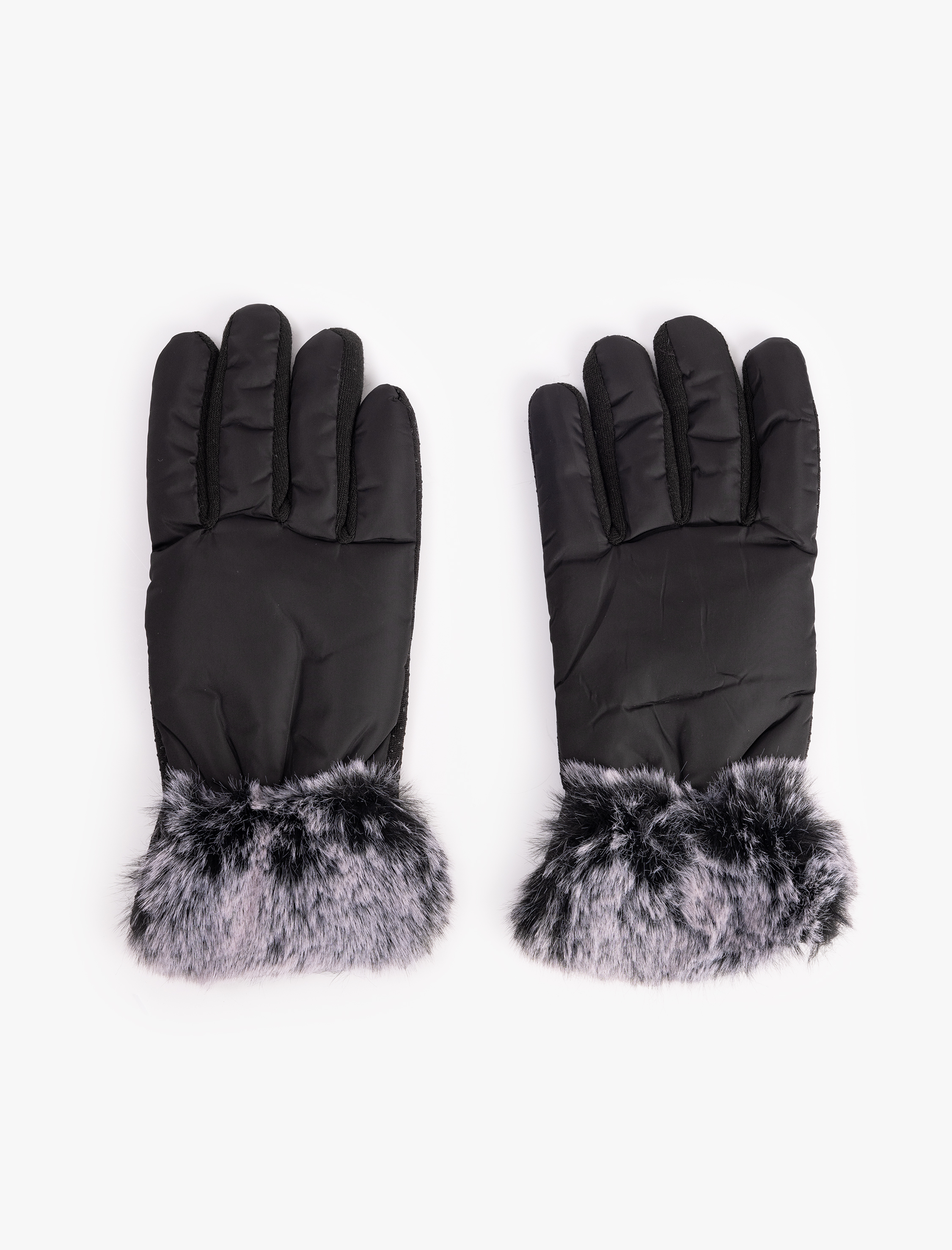  Kadın Taşlı Suni Kürk Detaylı Şişme Kayak Eldiveni