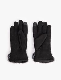 Taşlı Suni Kürk Detaylı Şişme Kayak Eldiveni