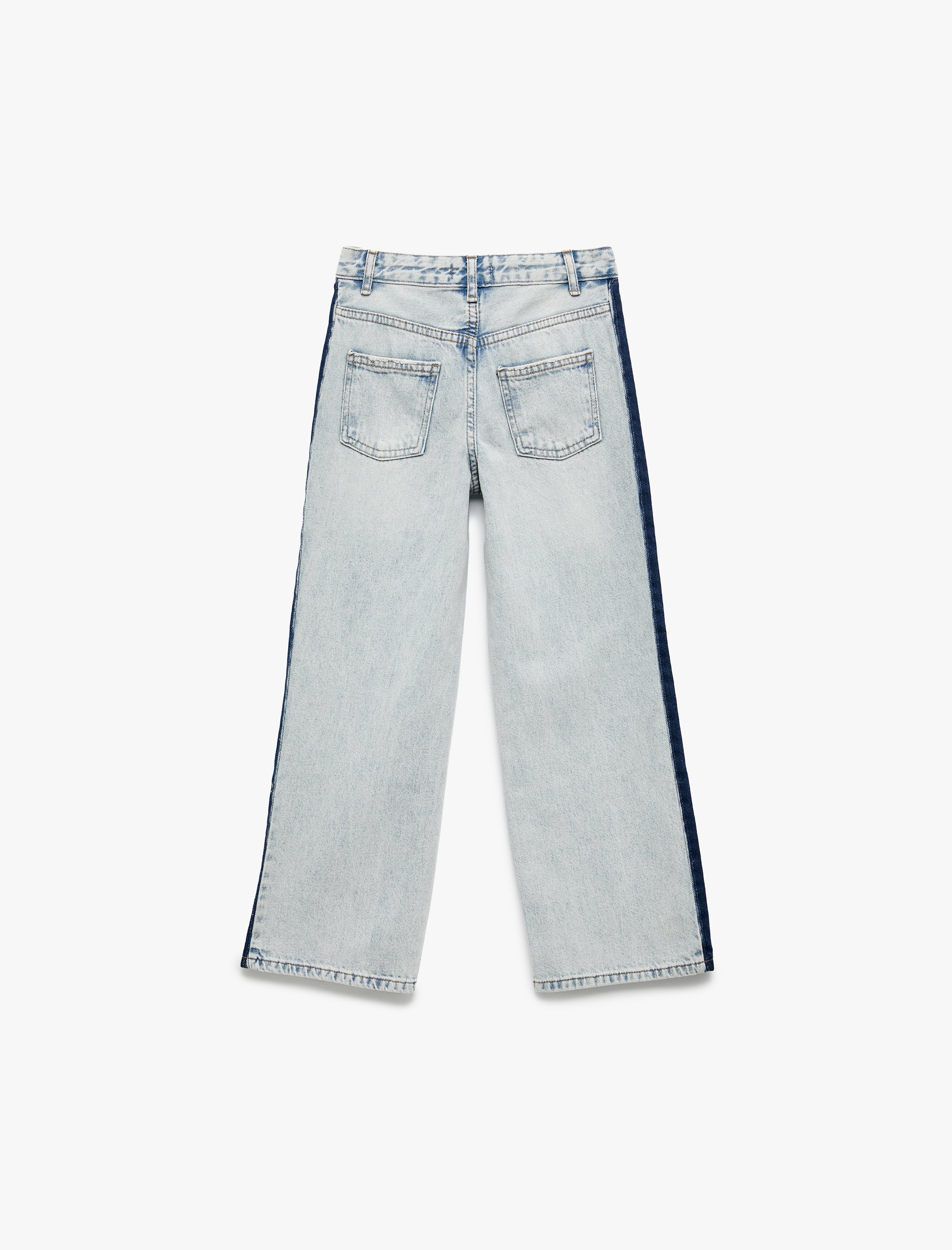  Kız Çocuk Pamuklu Şerit Detaylı Geniş Paça Jean Pantolon