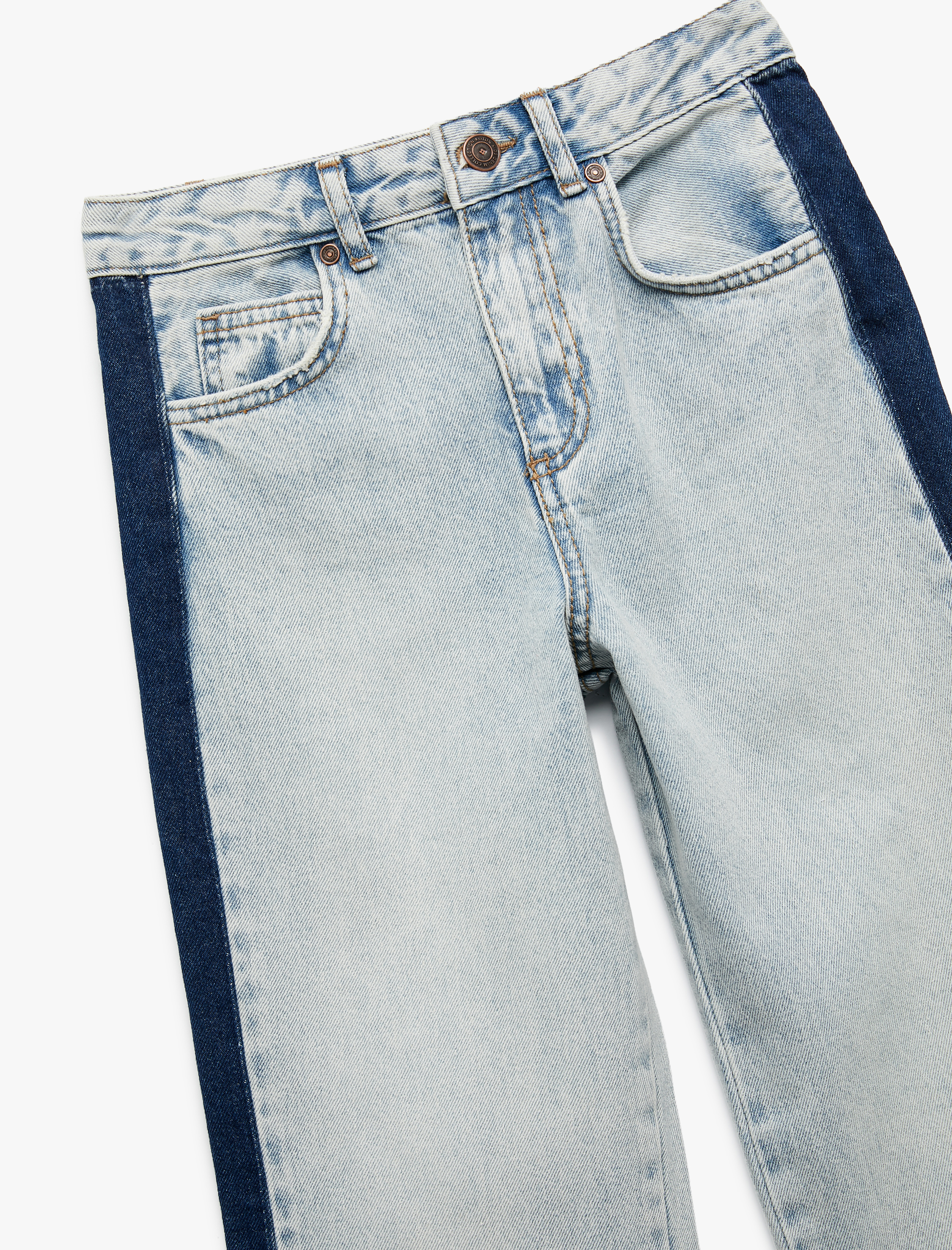  Kız Çocuk Pamuklu Şerit Detaylı Geniş Paça Jean Pantolon