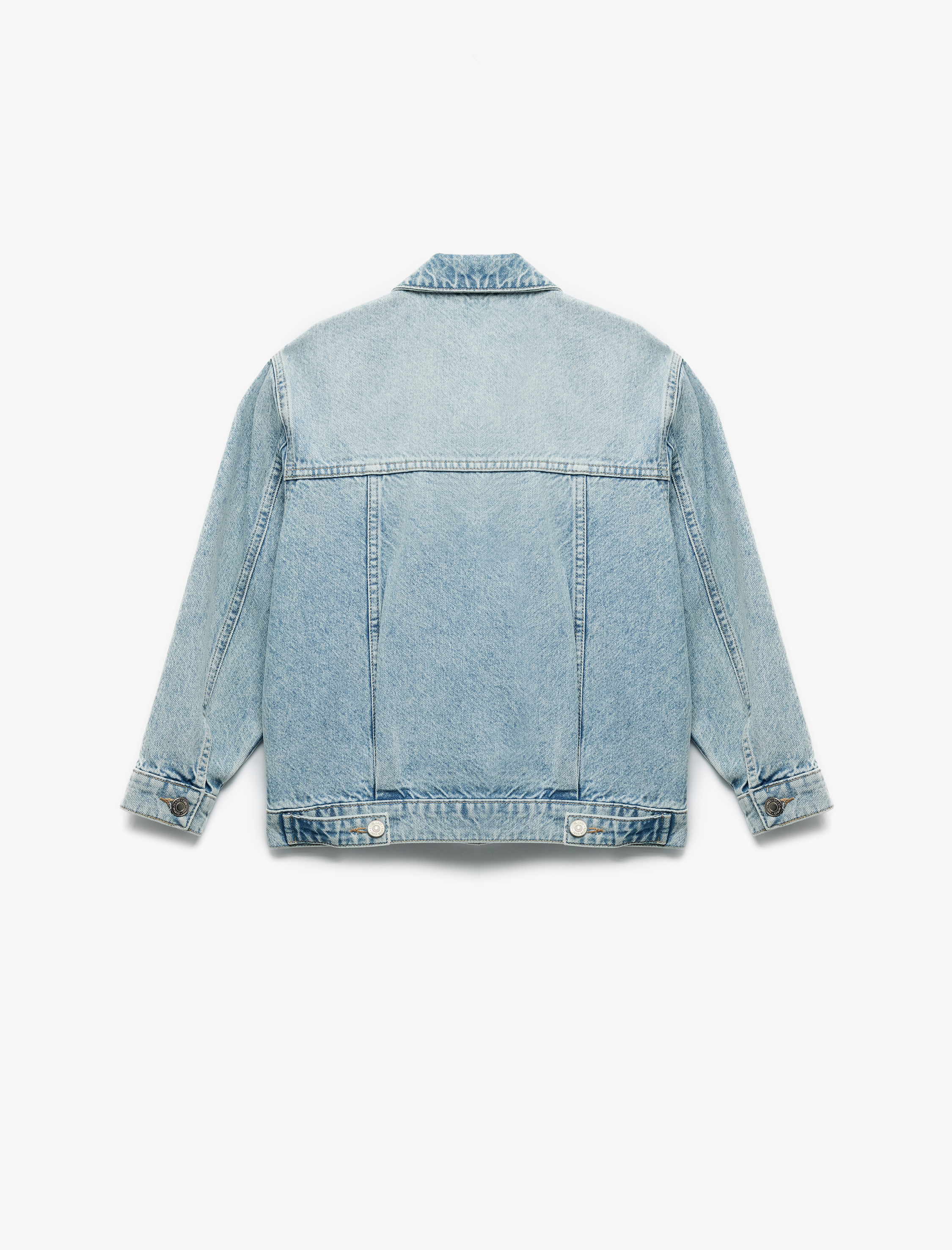  Kız Çocuk Cepli Uzun Kollu Pamuklu Düğmeli Klasik Yaka Denim Ceket