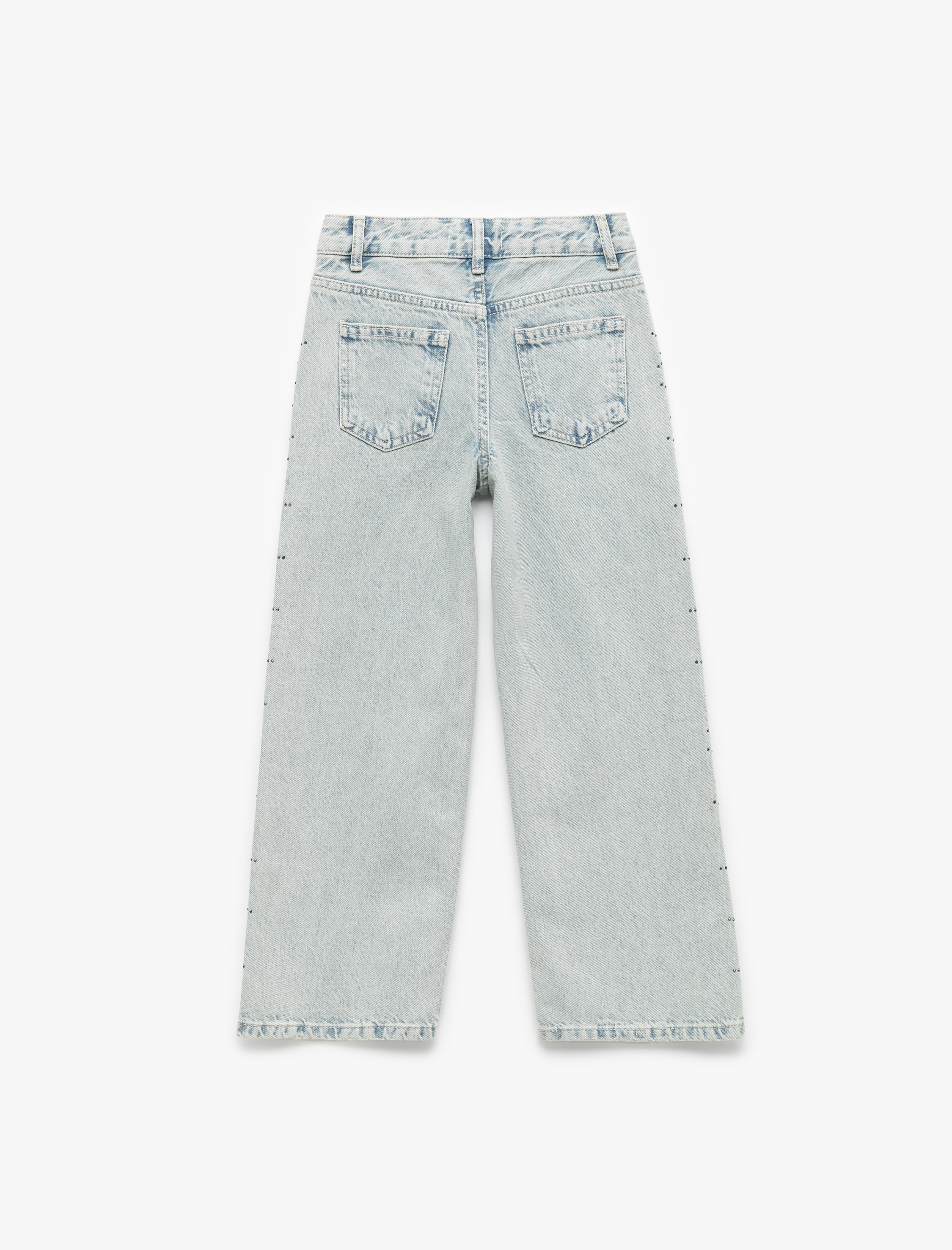  Kız Çocuk Pamuklu Taş Detaylı Geniş Paça Jean Pantolon