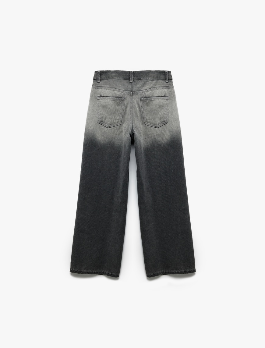  Kız Çocuk Pamuklu Cepli Wide Leg Jean Pantolon