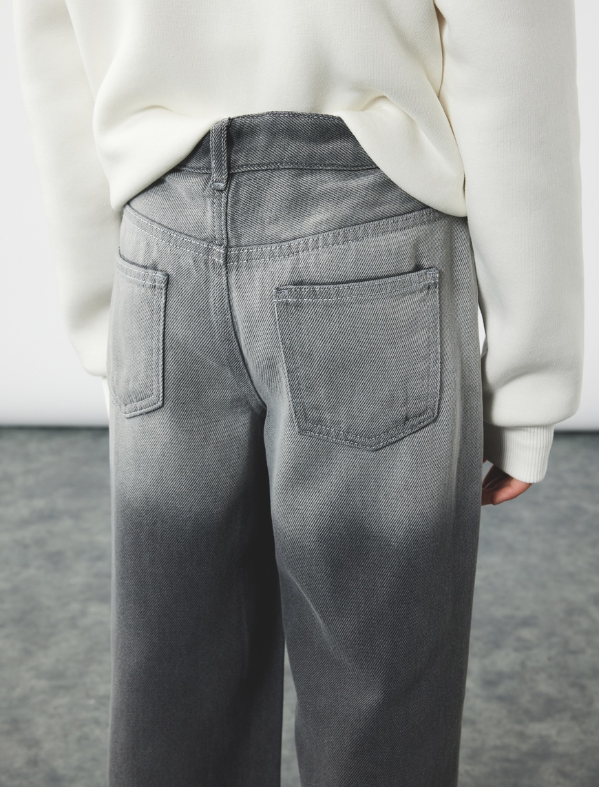  Kız Çocuk Pamuklu Cepli Wide Leg Jean Pantolon