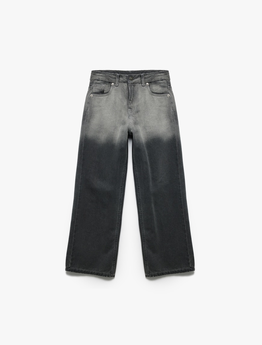  Kız Çocuk Pamuklu Cepli Wide Leg Jean Pantolon