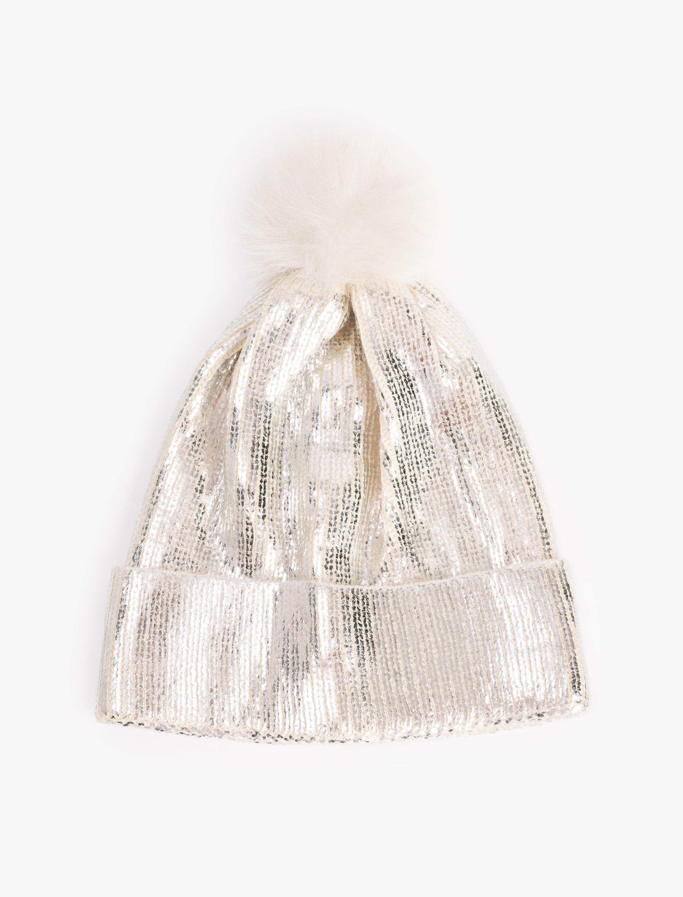  Kadın Ponponlu Payetli Triko Parlak Katlı Bere