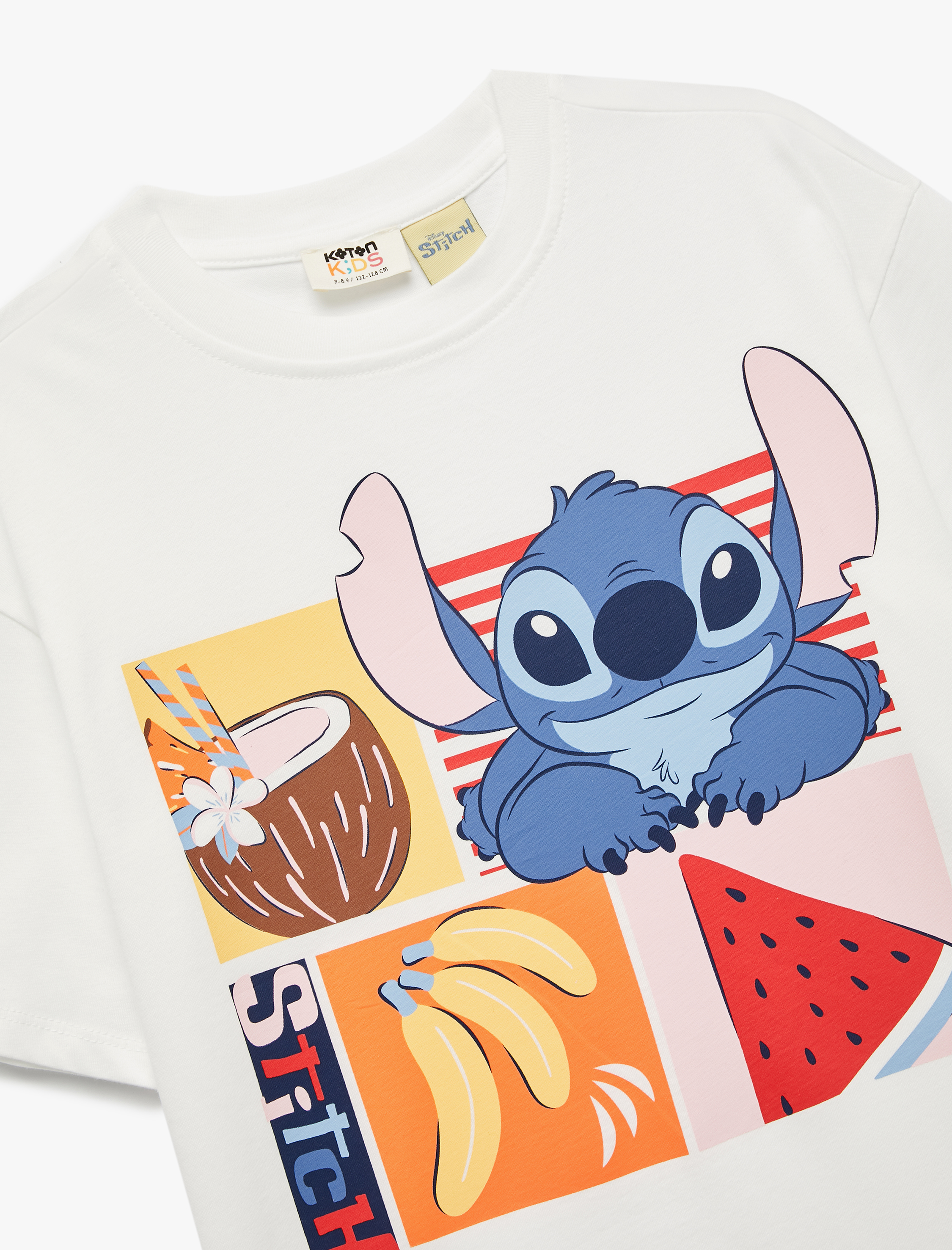  Kız Çocuk Stitch Lisanslı Pamuklu Uzun Kollu Bisiklet Yaka Baskılı Tişört