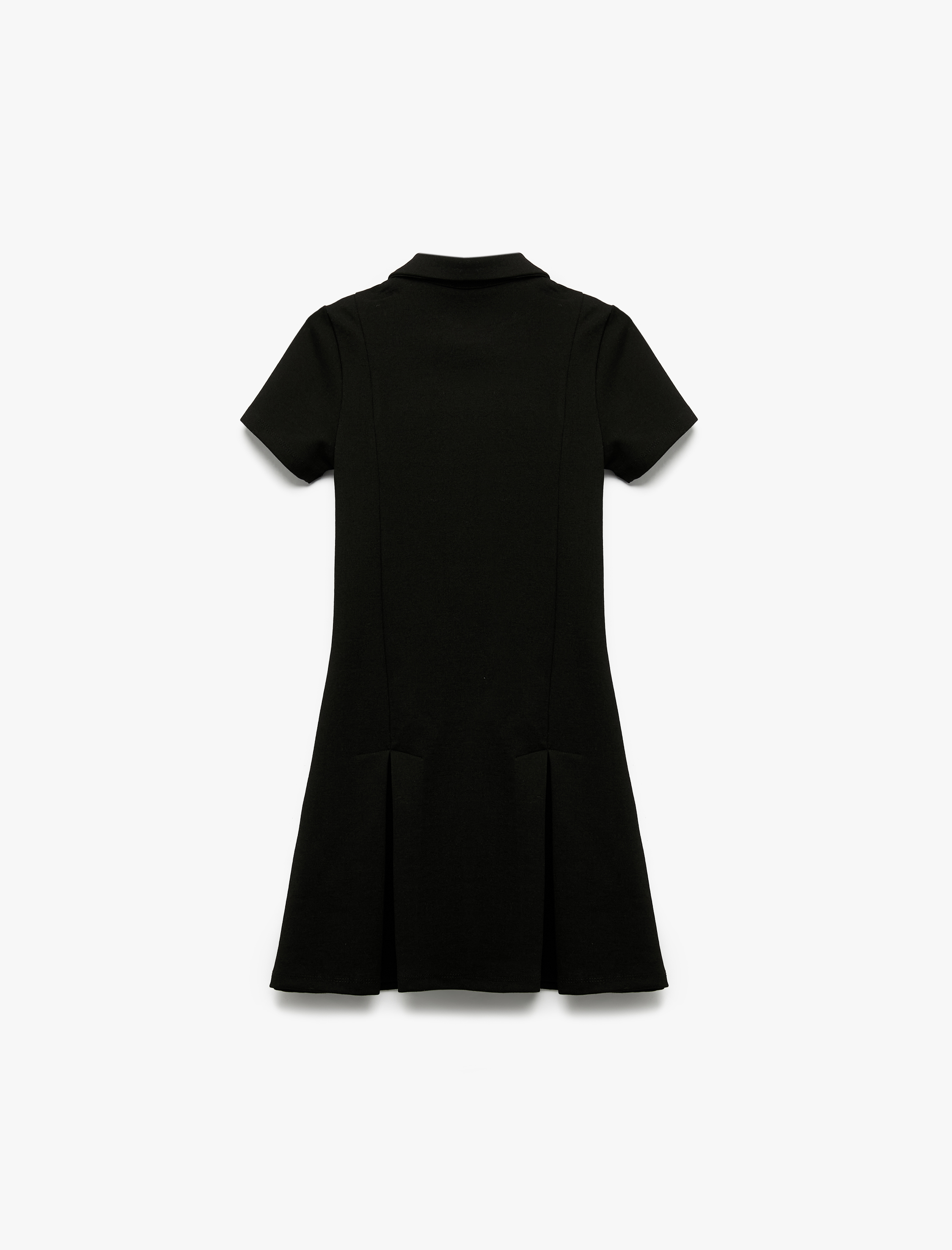 Kız Çocuk Slim Fit Polo Yaka Yarım Fermuarlı Kısa Kollu Viskon Karışımlı Mini Elbise