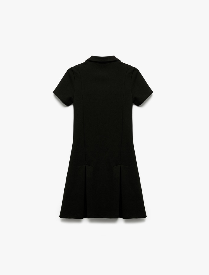 Kız Çocuk Slim Fit Polo Yaka Yarım Fermuarlı Kısa Kollu Viskon Karışımlı Mini Elbise