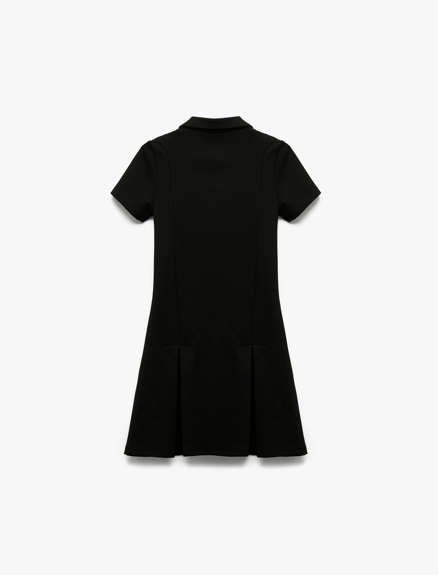  Kız Çocuk Slim Fit Polo Yaka Yarım Fermuarlı Kısa Kollu Viskon Karışımlı Mini Elbise