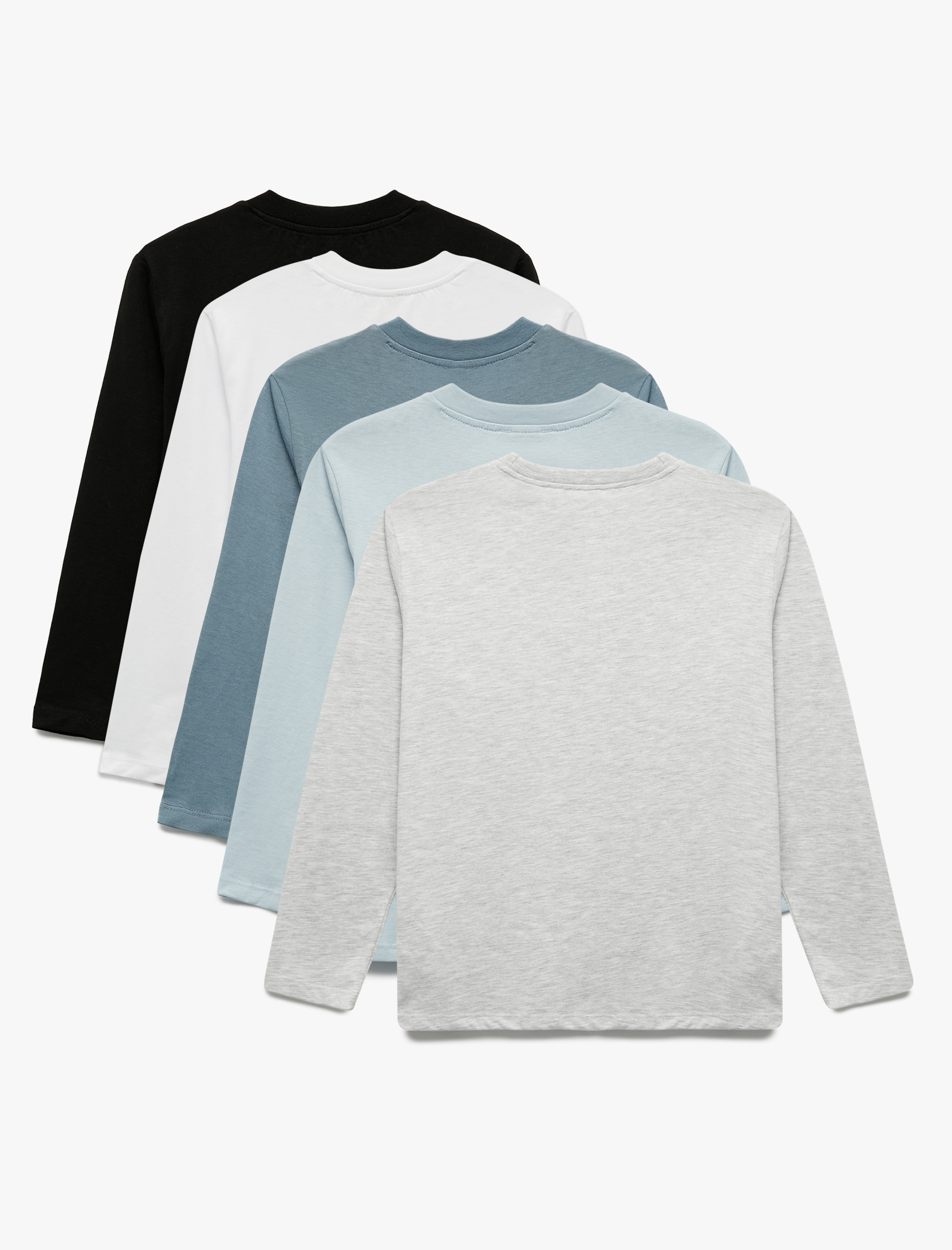  Erkek Bebek Uzun Kollu Bisiklet Yaka Pamuklu 5'li Tişört Seti