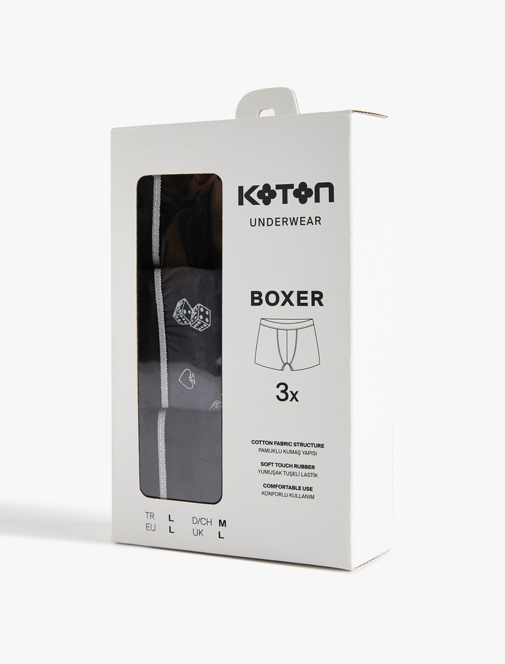  Pamuklu Desenli 3'lü Boxer Seti